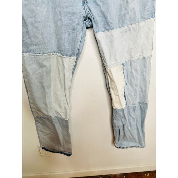 Levi's 501 Blue 100% Cotton Denim Patchwork Freehand Folk Jeans Size W 32 L 30 - Picture 6 of 16